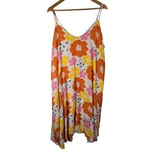 Emily Wonder Women's 3X Floral Spaghetti Strap Midi Dress Orange Pink Yellow